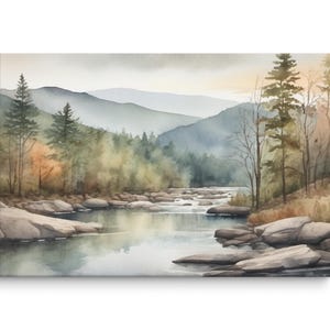 Great Smoky Mountains Painting National Park Canvas Art Print Mountain River Watercolor Painting North Carolina Landscape Canvas Wall Art