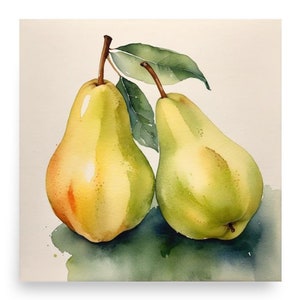 Pears Painting Yellow Pear Still Life Watercolor Art Print Fruit Wall Art Kitchen Still Life Farmhouse Wall Decor Green Yellow Art
