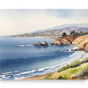 Big Sur Painting California Coast Watercolor Art Print California Coastline Wall Art Ocean Beach Art California&#39;s Pacific Coast Seascape Art