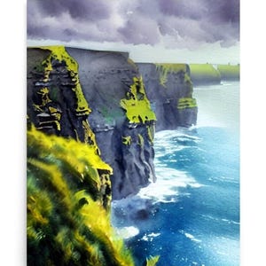 Cliffs of Moher Painting Irish Coastal Landscape Watercolor Art Print Emerald Isle Wall Art Ireland Wall Decor Seascape Artwork Coastal Art