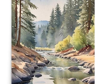 Green River North Carolina Watercolor Art Print: Mountain Landscape