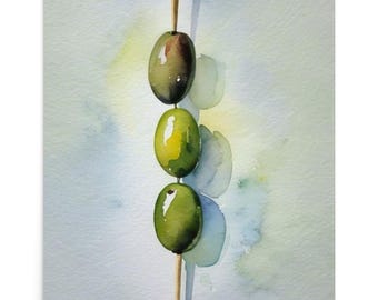 Cocktail Olives Watercolor Art Print: Bar Kitchen Still Life