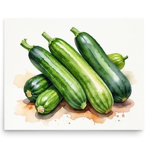Zucchini Painting Zucchini Still Life Watercolor Art Print Vegetable Wall Art Kitchen Still Life Farmhouse Wall Decor Food Wall Art
