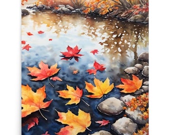 水彩画の秋の風景画、秋の風景画 - Etsy 日本