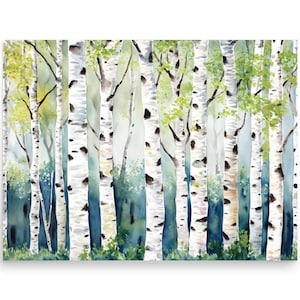 Birch Forest Painting Aspen Watercolor Art Print Colorado Landscape Wall Art Birches Art Trees Artwork Forest Poster