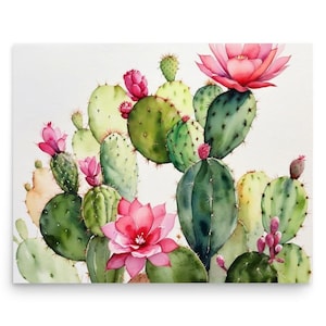 Kaktus Malerei Blühender Kaktus Aquarell Kunstdruck Blumen Wand Kunst Blumendruck Botanisches Kunstwerk by WatercolorPaintingDG