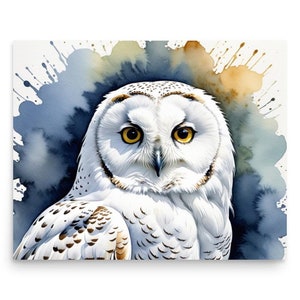 White Owl Painting Owl Watercolor Art Print Night Bird of Prey Wall Art White Owl Portrait Art Poster Birds Lovers Gifts