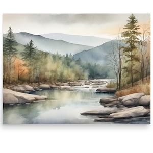 Great Smoky Mountains Painting National Park Art Print Mountain River Watercolor Painting North Carolina Landscape Wall Art Nature Poster