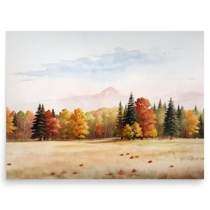 Vermont Autumn Country Landscape Painting Fall Trees Watercolor Art Print Forest Meadow Autumn Nature Wall Art Fall Wall Decor
