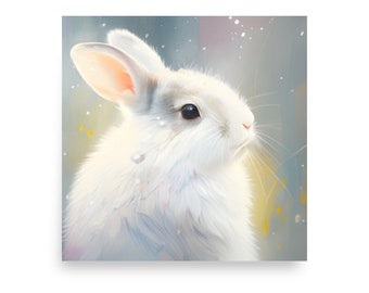 White Rabbit Watercolor Art Print, Baby Bunny Nursery Decor