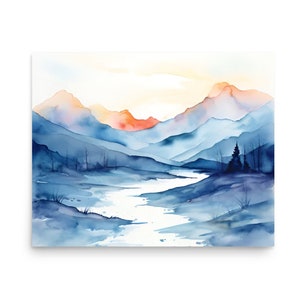 Blue Ridge Mountains Painting North Carolina Landscape Watercolor Art Print Mountain River Wall Art Misty Mountain Forest Art Pine Trees Art