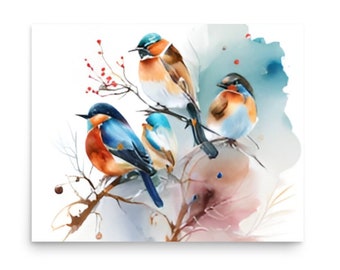 Eastern Bluebird Watercolor Art Print: South Carolina Birds on Branch
