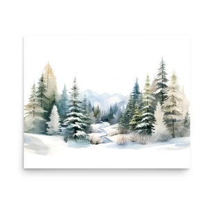 Winter Pine Forest Landscape Watercolor Painting Evergreen Forest Art Print Pacific Northwest Forest Landscape Art Pine Trees Wall Art
