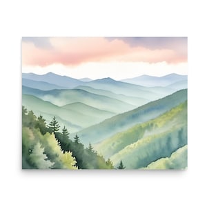 Great Smoky Mountains National Park Art Print Mountain Forest Watercolor Painting Nature Minimalist Art North Carolina Landscape Wall Art
