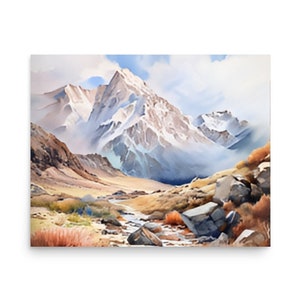カイラス山 - 山の壁画、チベットヒマラヤの水彩画、アジアの旅行