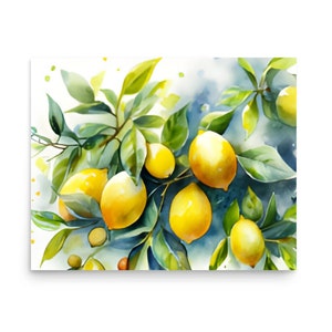 Lemon Watercolor Painting Lemons Art Print Fruit Wall Art Lemons Large Poster Twigs with Lemons Art Kitchen Still Life Farmhouse Wall Decor