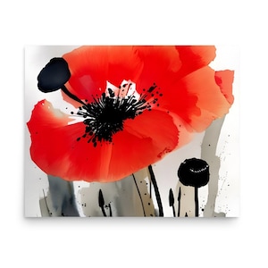 Red Poppies Painting Poppy Watercolor Art Print Red Flowers Wall Art Watercolor Poppies Artwork Neutral Botanical Print Large Floral Poster