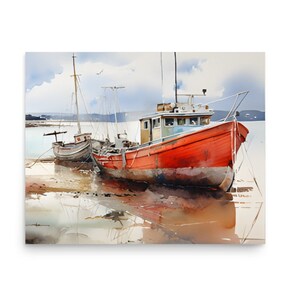 Fischerboote im Hafen Kodiak Island Alaska Aquarell Malerei Kodiak Hafen Kunstdruck Alaska Landschaft Kunst Fischerboote Kunstdruck