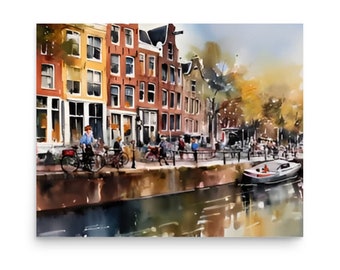 Amsterdam Painting Dutch Cityscape Watercolor Art Print Amsterdam Cityscape Wall Art Holland Travel Poster House in Amsterdam Art  Print