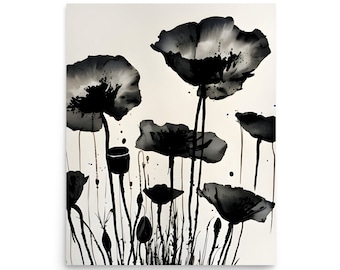 Poppy Sketch Art Print: Watercolor and Ink Botanical Flowers