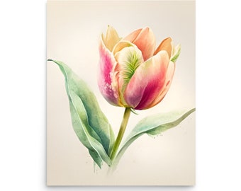 Tulip Watercolor Painting: Minimalist Floral Art Print