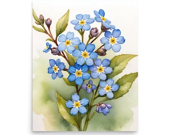 Forget-Me-Nots Watercolor Art Print: Blue Floral Botanical Wall Decor