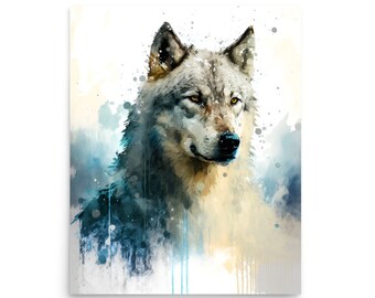 Wolf Watercolor Art Print: Wild Animal Forest Poster