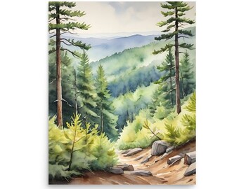 Appalachian Trail Art Print: Misty Pine Forest Watercolor
