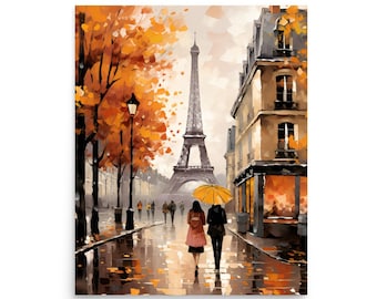 Eiffel Tower Watercolor Art Print: Rainy Paris Cityscape