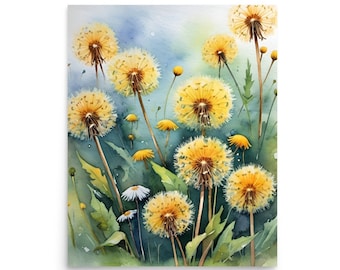 Dandelion Meadow Watercolor Art Print: Floral Wall Decor