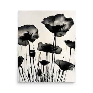 Poppy Painting Poppies Watercolor and Ink Art Print Poppy Sketch Wall Art Black and White Wall Art Flowers Sketch Botanical Nature Print
