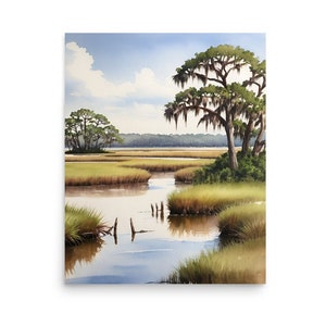Marsh Painting Charleston Lowcountry Watercolor Art Print Neutral Landscape Wall Art Beige Gree Art Salt Marsh Watercolor Painting Print