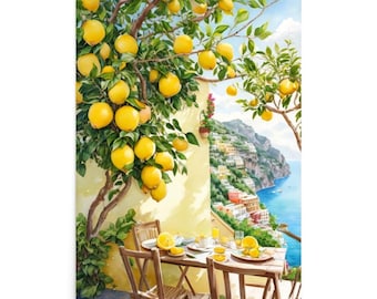 Positano Watercolor Art Print: Amalfi Coast Lemon Tree Cityscape