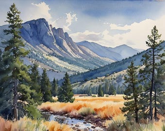 Utah Fall Landscape Art Print: Boulder Mountains Watercolor Painting