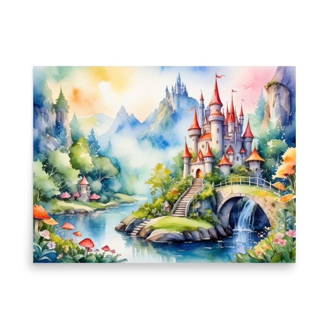 Fantasy Castle Painting Fairy Land Art Magical Landscape Watercolor Art ...