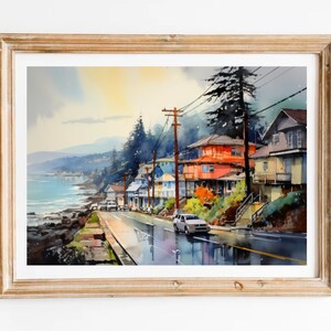 Impresión artística de Yachats Oregon Coast: Pintura de paisaje urbano en acuarela imagen 9