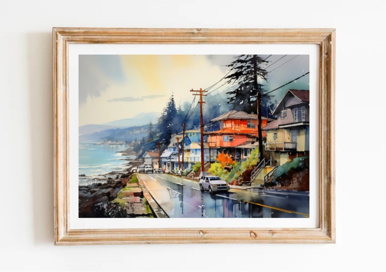 Impresión artística de Yachats Oregon Coast: Pintura de paisaje urbano en acuarela imagen 9