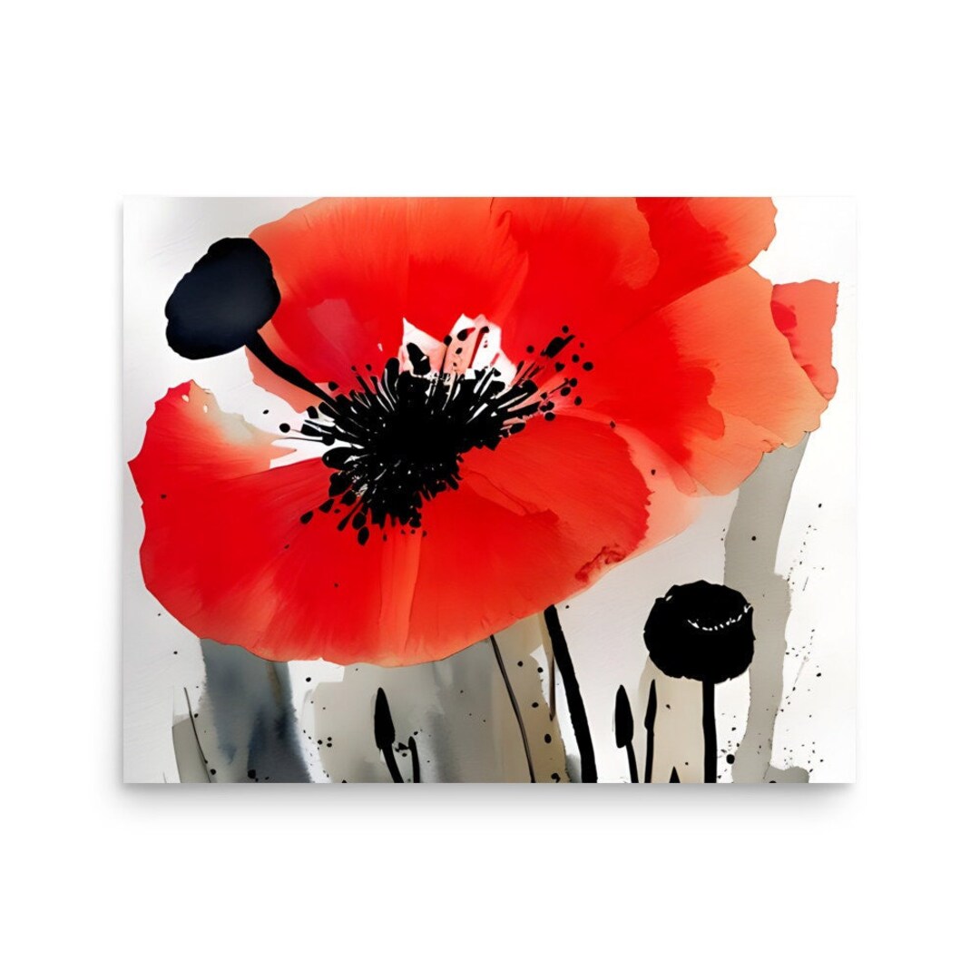 Red Poppy Watercolor Art Print: Neutral Botanical Floral Poster - Etsy