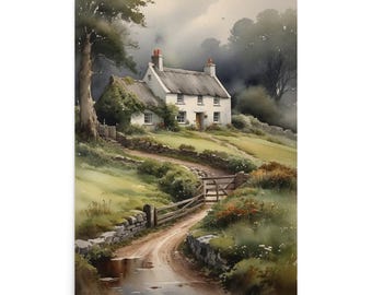 Irish Cottage Painting Ireland Countryside Farm House Watercolor Art Print