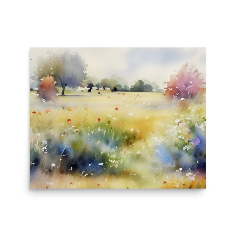 Wildflower Meadow Watercolor Painting: Panoramic Landscape Art Print - Etsy