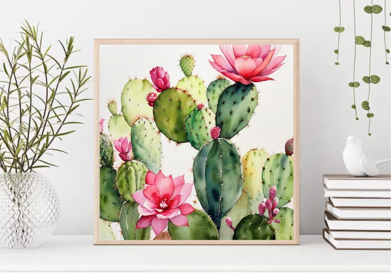 Blooming Cactus Watercolor Art Print: Floral Botanical Wall Decor - Etsy