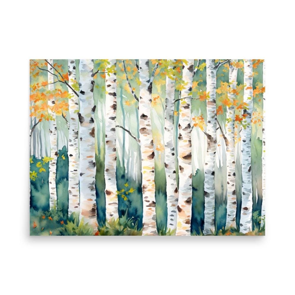 Autumn Birch Trees Watercolor Art Print: Colorado Forest Landscape - Etsy
