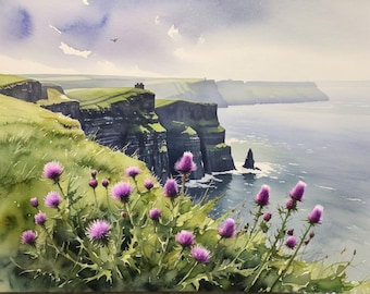 Cliffs of Moher Watercolor Art Print: Irish Coastal Landscape