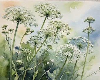 Queen Anne's Lace Watercolor Art Print - Wildflower Meadow Botanical Artwork