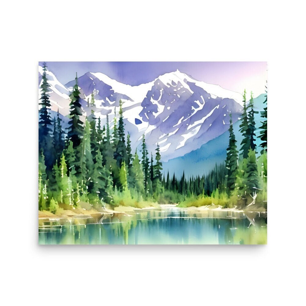 Redfish Lake Watercolor Art Print: Sawtooth Mountain