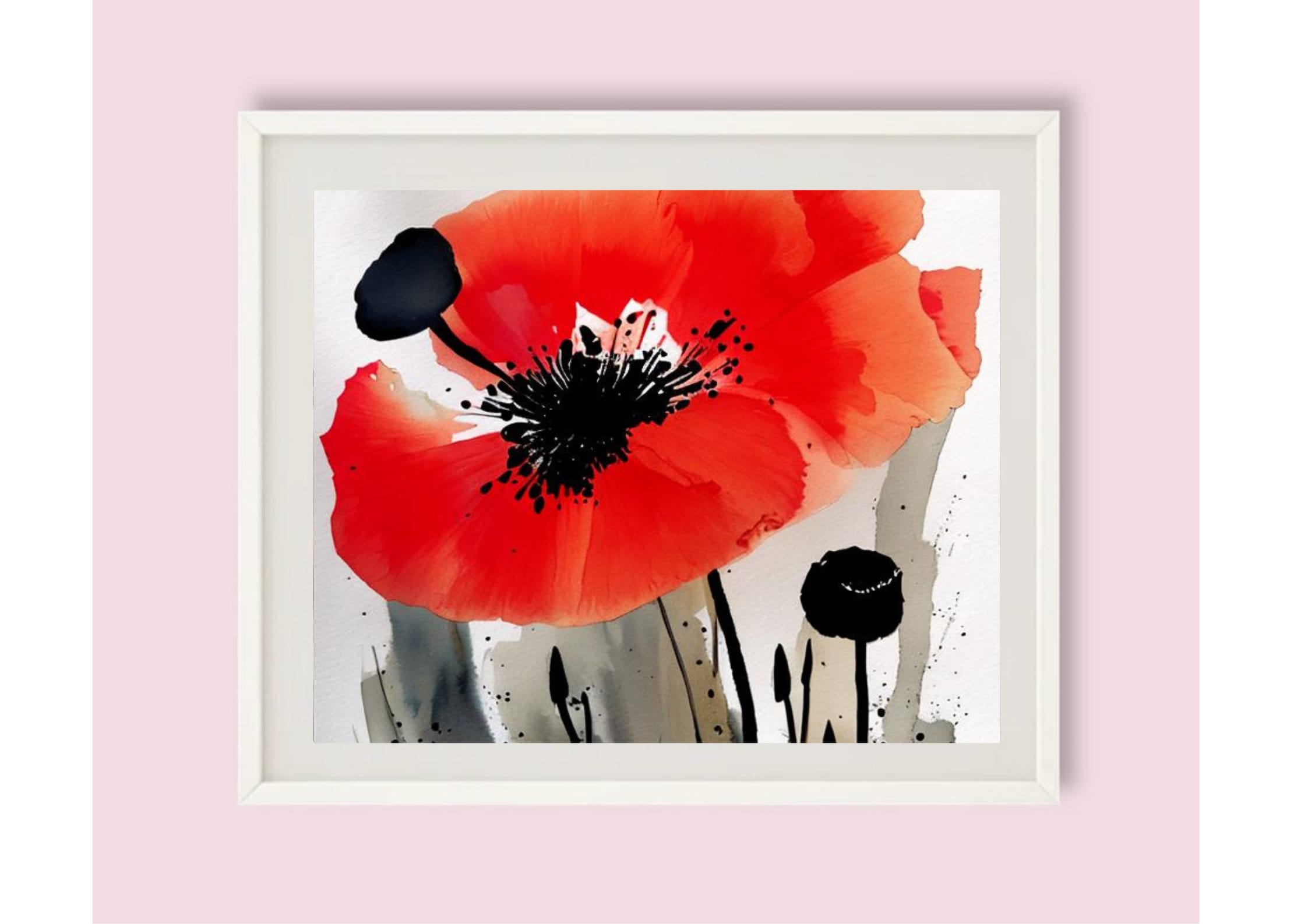Red Poppy Watercolor Art Print: Neutral Botanical Floral Poster - Etsy