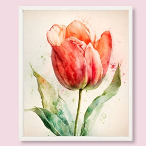 Tulip Painting Red Tulip Watercolor Art Print Flower Painting Botanical Wall Art Spring Flower Atrwork Minimalist Floral Art Spring Wall Art