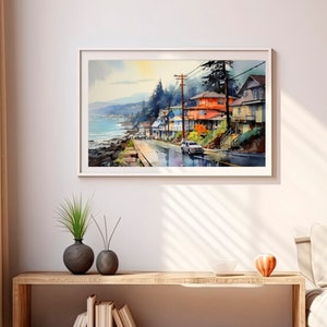 Impresión artística de Yachats Oregon Coast: Pintura de paisaje urbano en acuarela imagen 4