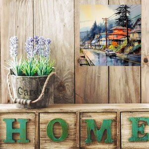 Impresión artística de Yachats Oregon Coast: Pintura de paisaje urbano en acuarela imagen 7