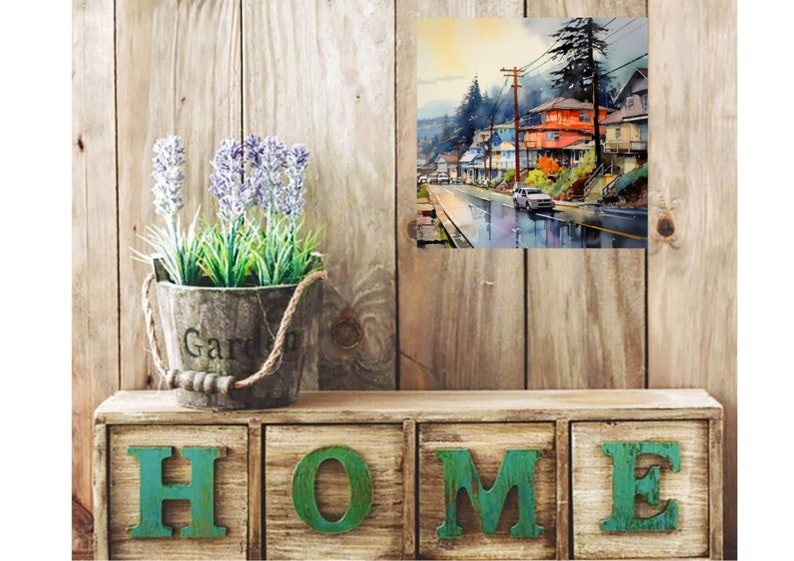 Impresión artística de Yachats Oregon Coast: Pintura de paisaje urbano en acuarela imagen 7